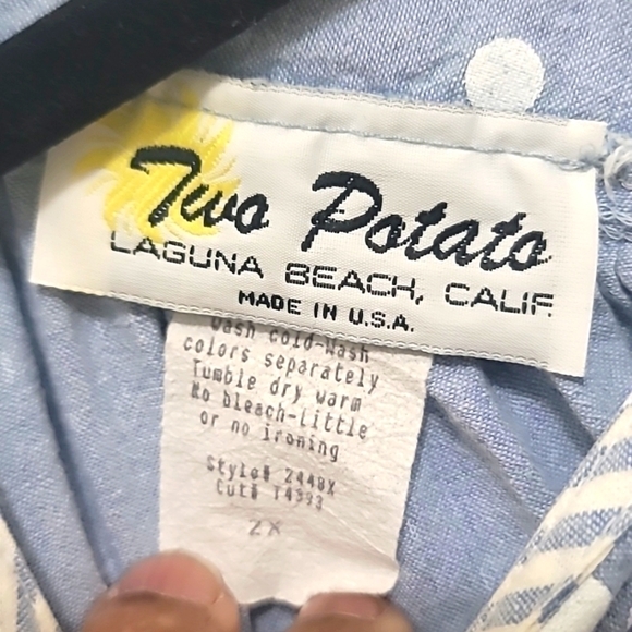 VINTAGE TWO POTATO GRANNY CORE WIDE SLEEVE FLORAL DOT AND STRAP PRINT BLUE SZ 2X - Picture 9 of 9